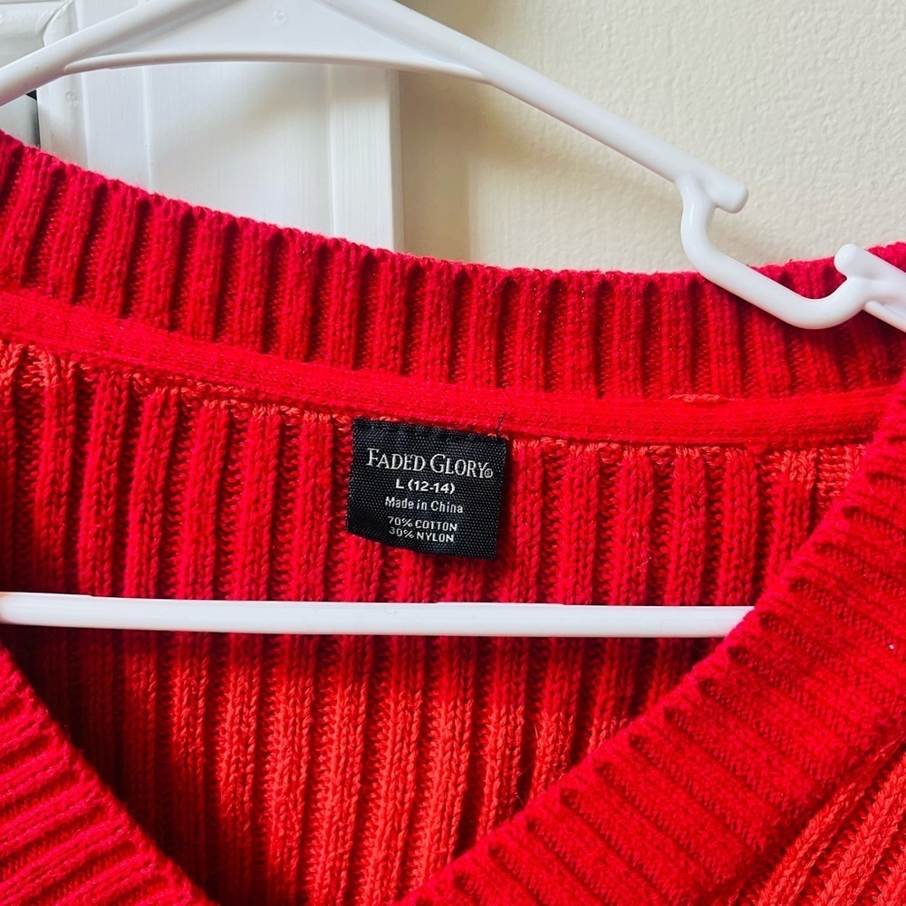 Faded Glory Vibrant Red V-Neck Sweater - Picture 3 of 5